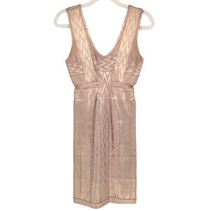 Y2K Herve Leger Aerin Rose Gold Bandage Dress XS Metallic Bodycon Coquette Glam